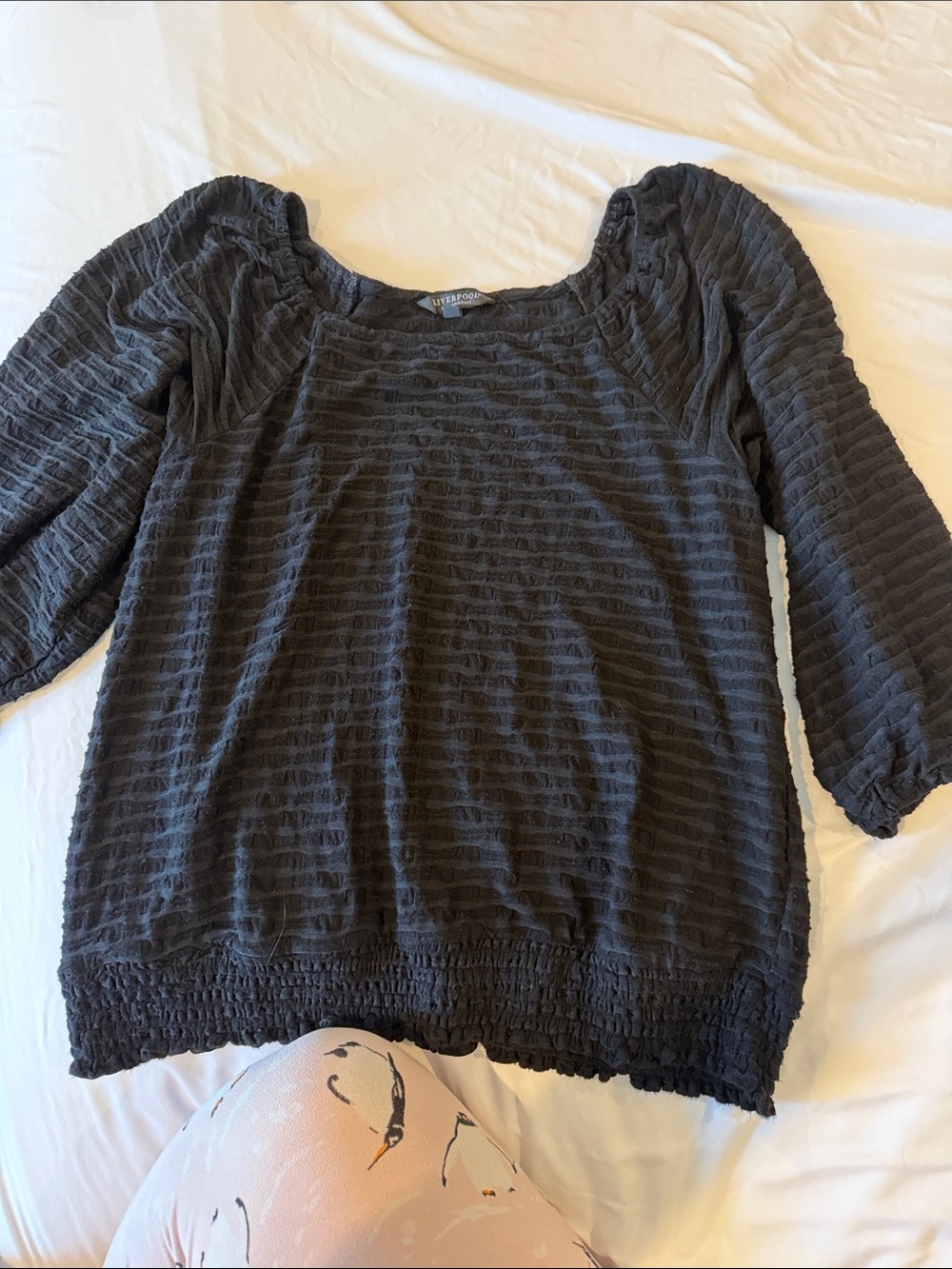 Black Textured Puff-Sleeve Women's 3/4 sleeve top
